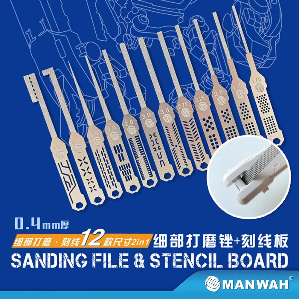 Strumento artigianale modello hobby Lima per molatura parte fine + set combinato di righelli ausiliari per intaglio 12 dimensioni 0,4 mm di spessore