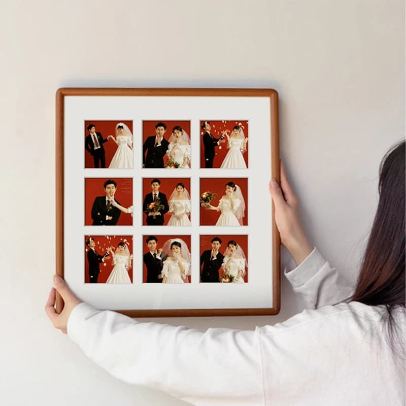 Square 30x30cm Photo Frame High-grade Black Walnut Wedding Picture Frame DIY Grid Couple Display Pictures Home Desktop Decor