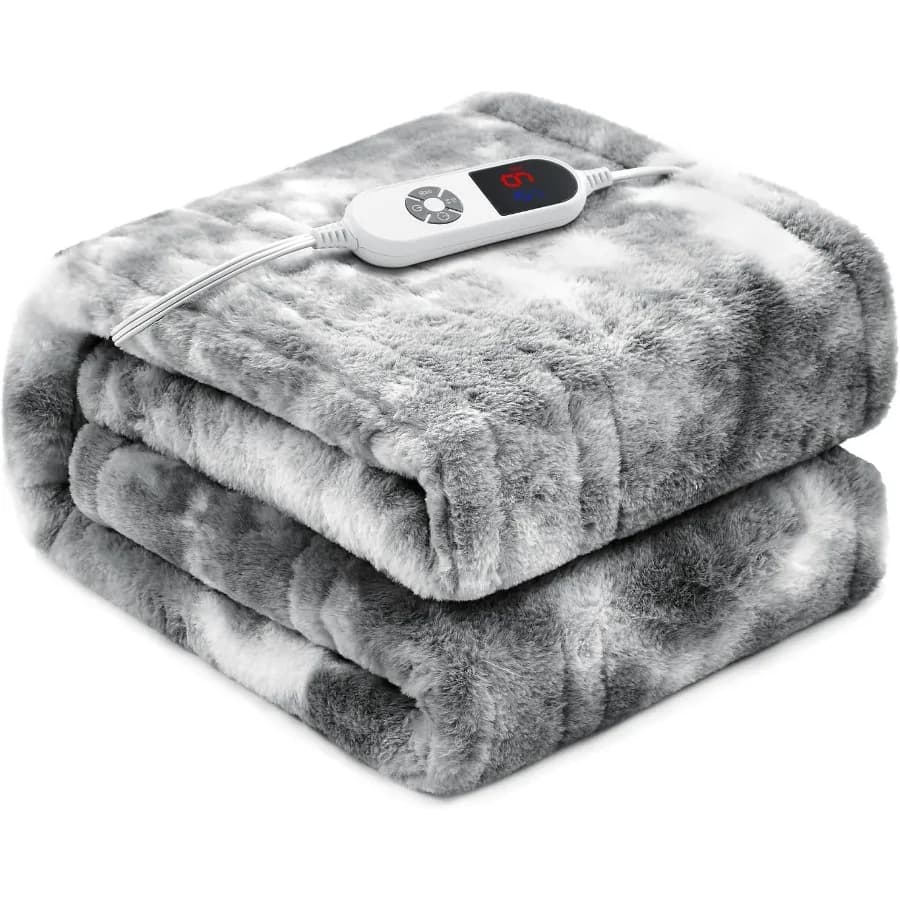 Coperta riscaldata elettrica 62 "x 84" Coperta elettrica di lusso grigia doppia pelliccia di coniglio finta Riscaldamento rapido Coperta elettrica morbida e soffice e spessa