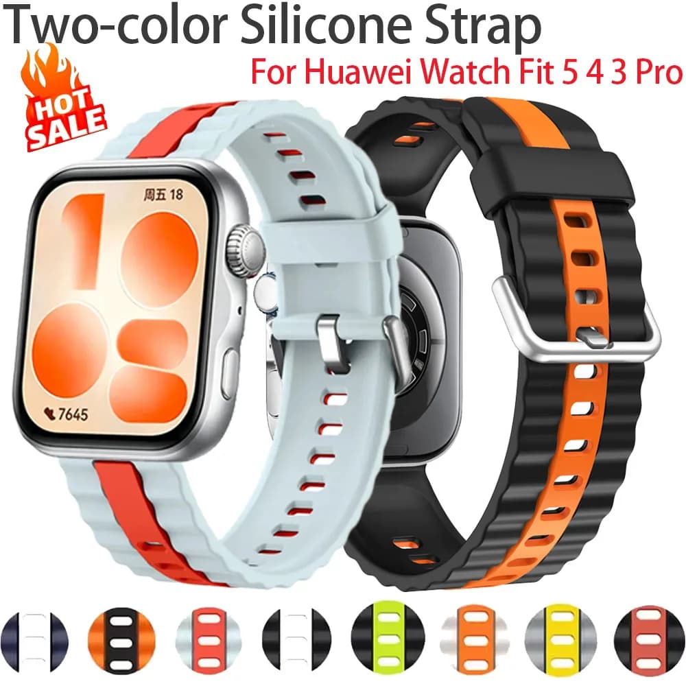 Cinturino in Silicone Bicolore per Huawei Watch Fit 5 4 3, Braccialetto Sportivo Comodo e Regolabile per Huawei Watch Fit 5 4 Pro
