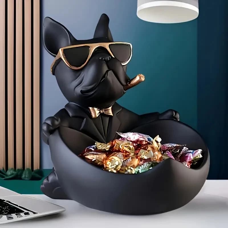 Creative Statue of Bulldog with Sunglasses, Storage Box, Animal Decoration in Resin, Artistic Statue for Home Furniture, Gift