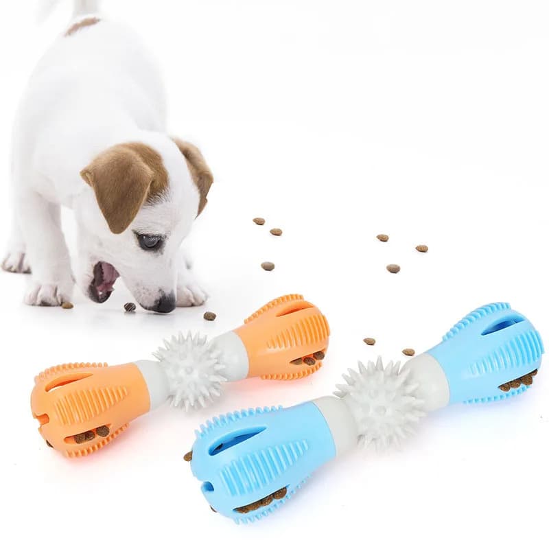 Durable Dumbbell Leakage Food Dog Chew Toy Interactive Pet Slow Feeder Teething Toy For Puppy Boredom Relief Playing