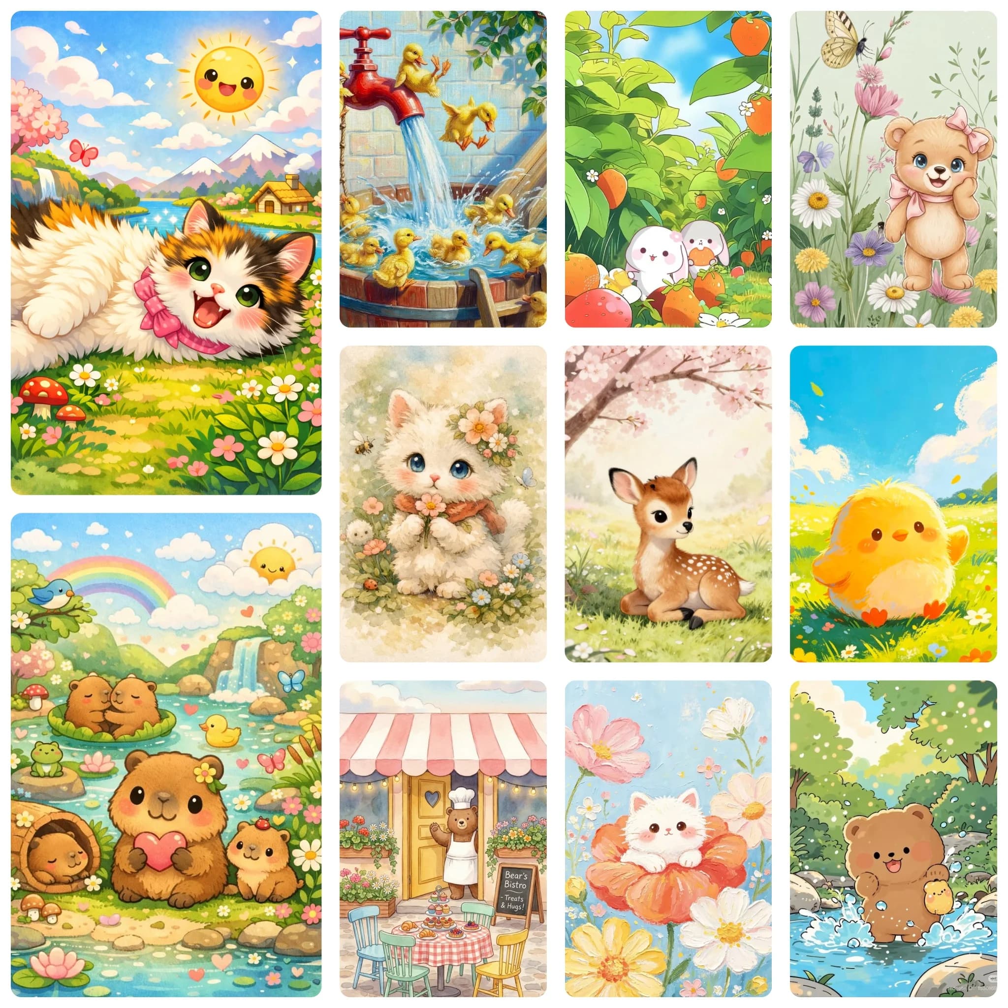 DIY Kawaii Spring Animal Diamond Painting, Lovely Kitty And Duckling In Floral For Living Room Wall Decoration Exquisite Gift