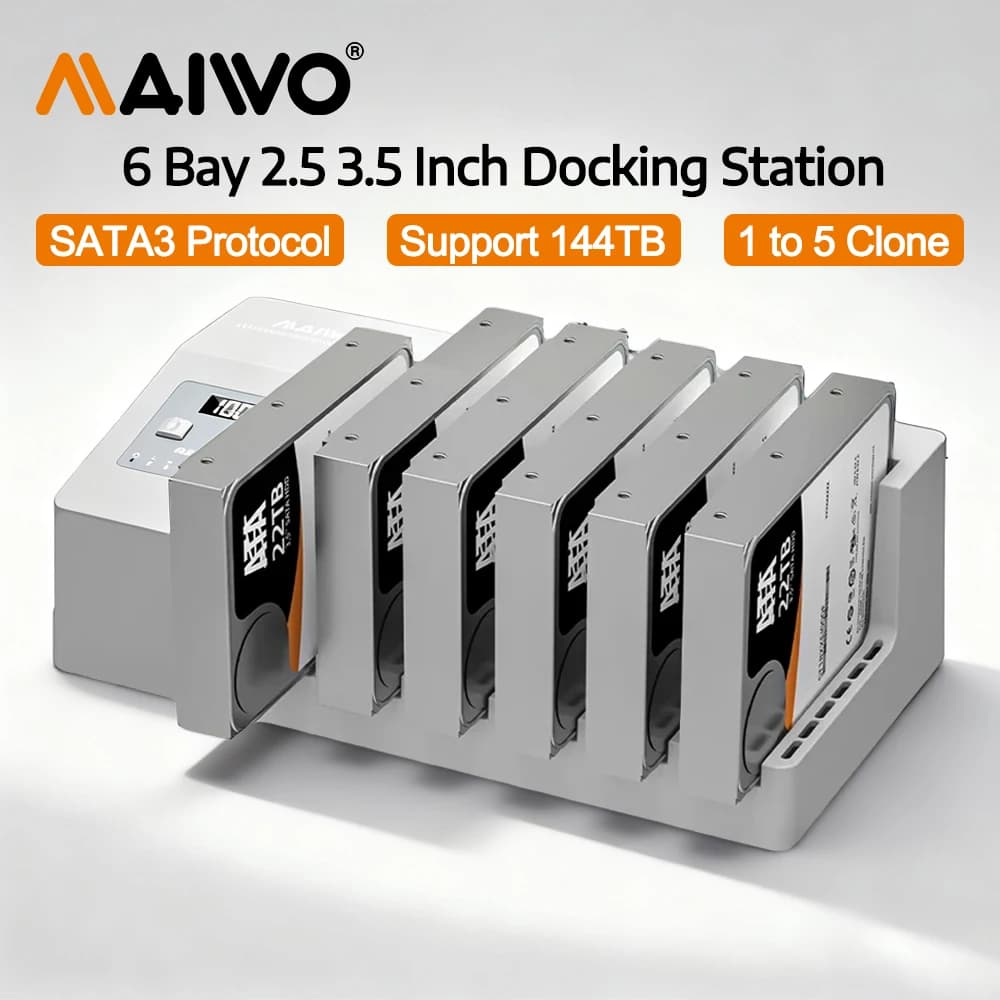 Docking station MAIWO a 6 bay SATA3 per HDD/SSD da 2,5/3,5 pollici, custodia per hard disk USB 3.0.