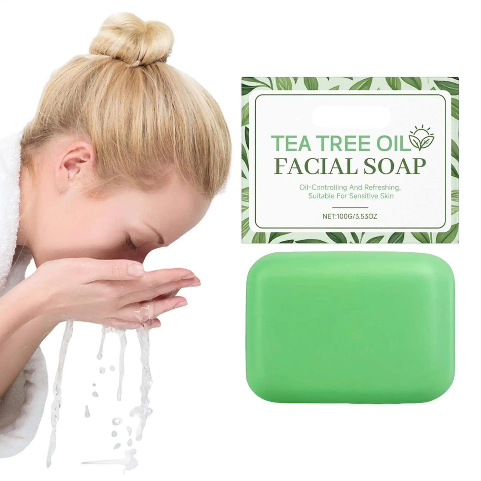 1 pezzo di sapone all'olio di tea tree per viso e corpo, sapone naturale per la pulizia della pelle, delicato sapone idratante in barra.