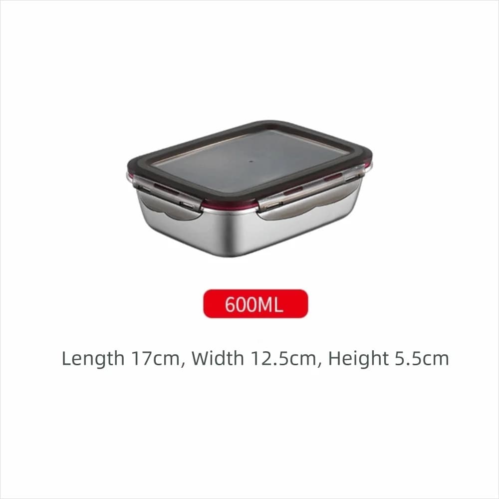 Contenitore per Alimenti in Acciaio Inox con Coperchio, Scatola Quadrata per Conservazione Cibi, Ermetica e Antiperdita, per Studenti e Lavoratori