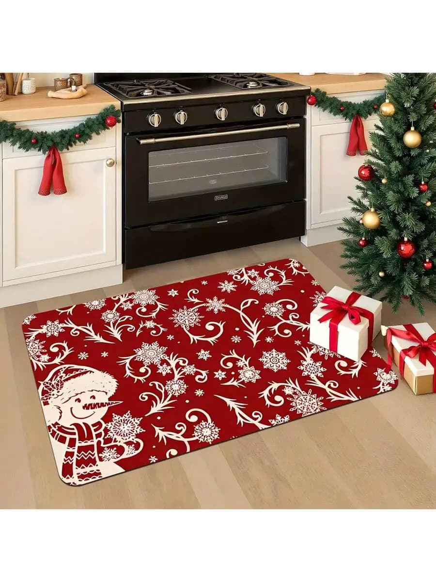 Extra Large Christmas Doormat With Snowman And Snowflake Pattern, Machine Washable Indoor Outdoor Mat For Kitchen Living Room