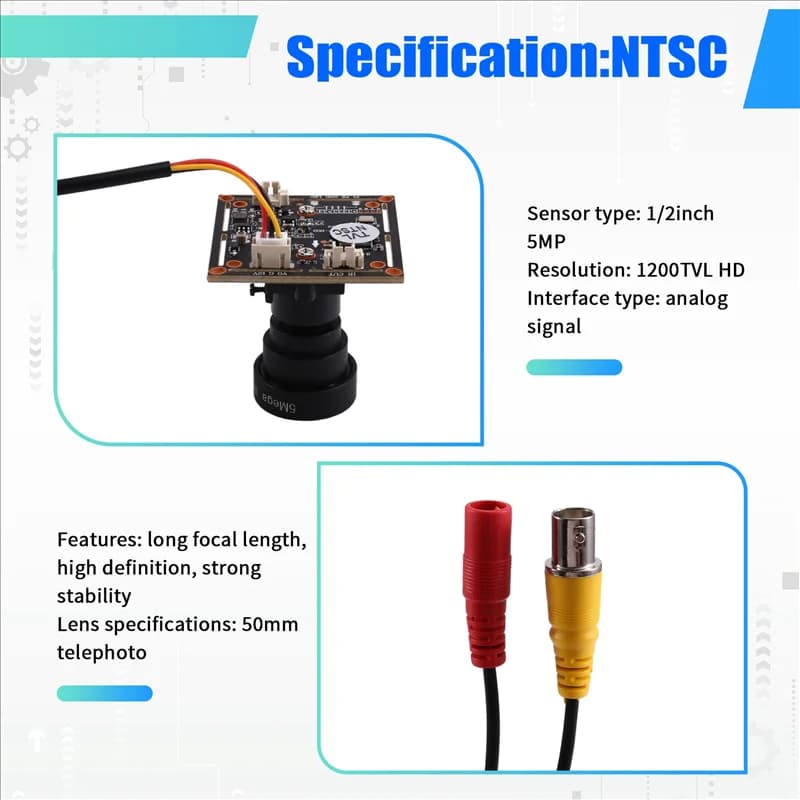 【T07A】1200TVL Modulo telecamera CCTV analogica da 5 MP con obiettivo da 50 mm per microscopio fai da te telescopio videocamera per auto campanello