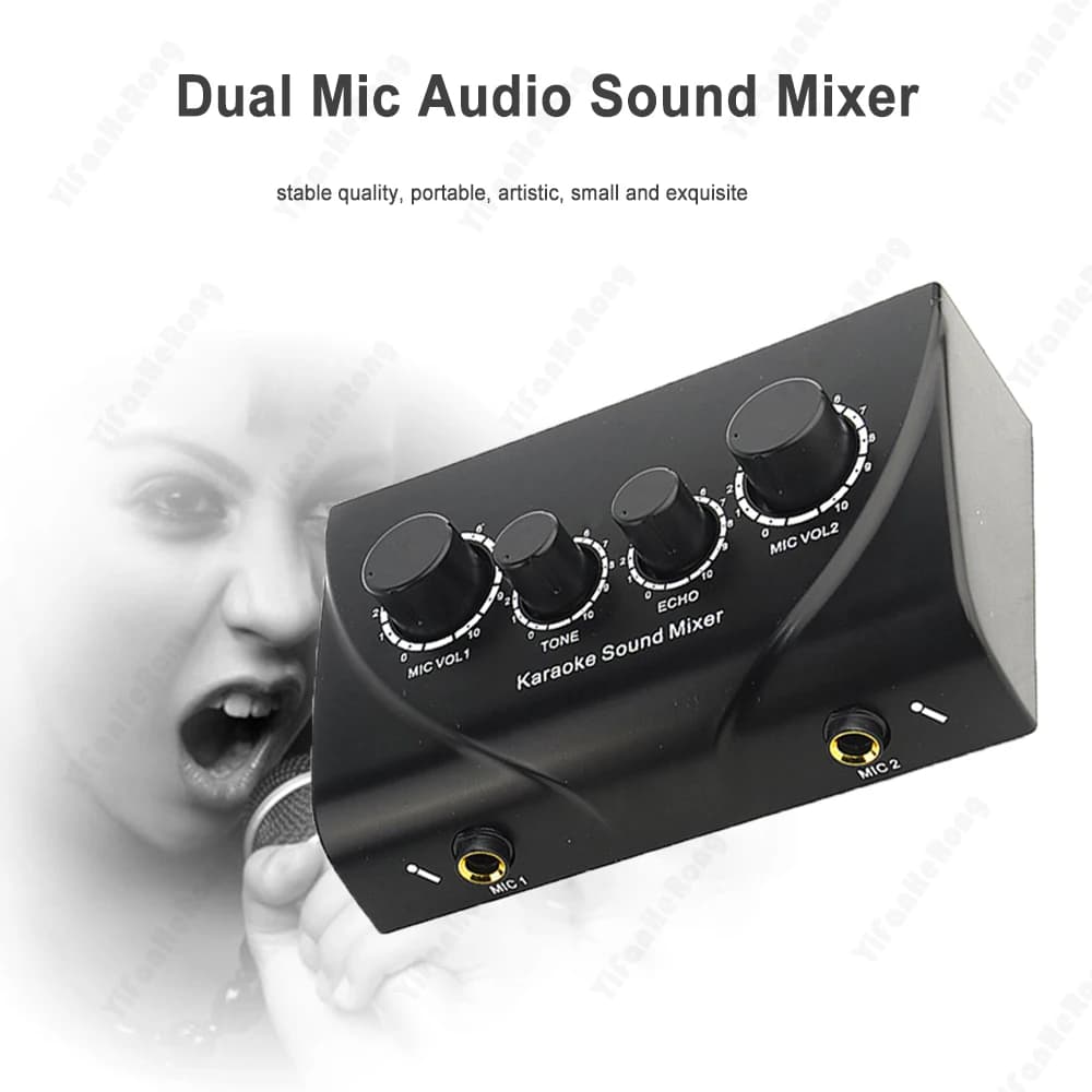 Portable audio mixer for karaoke EU/USA Professional audio system Double input microphone audio mixer for amplifier and microphone