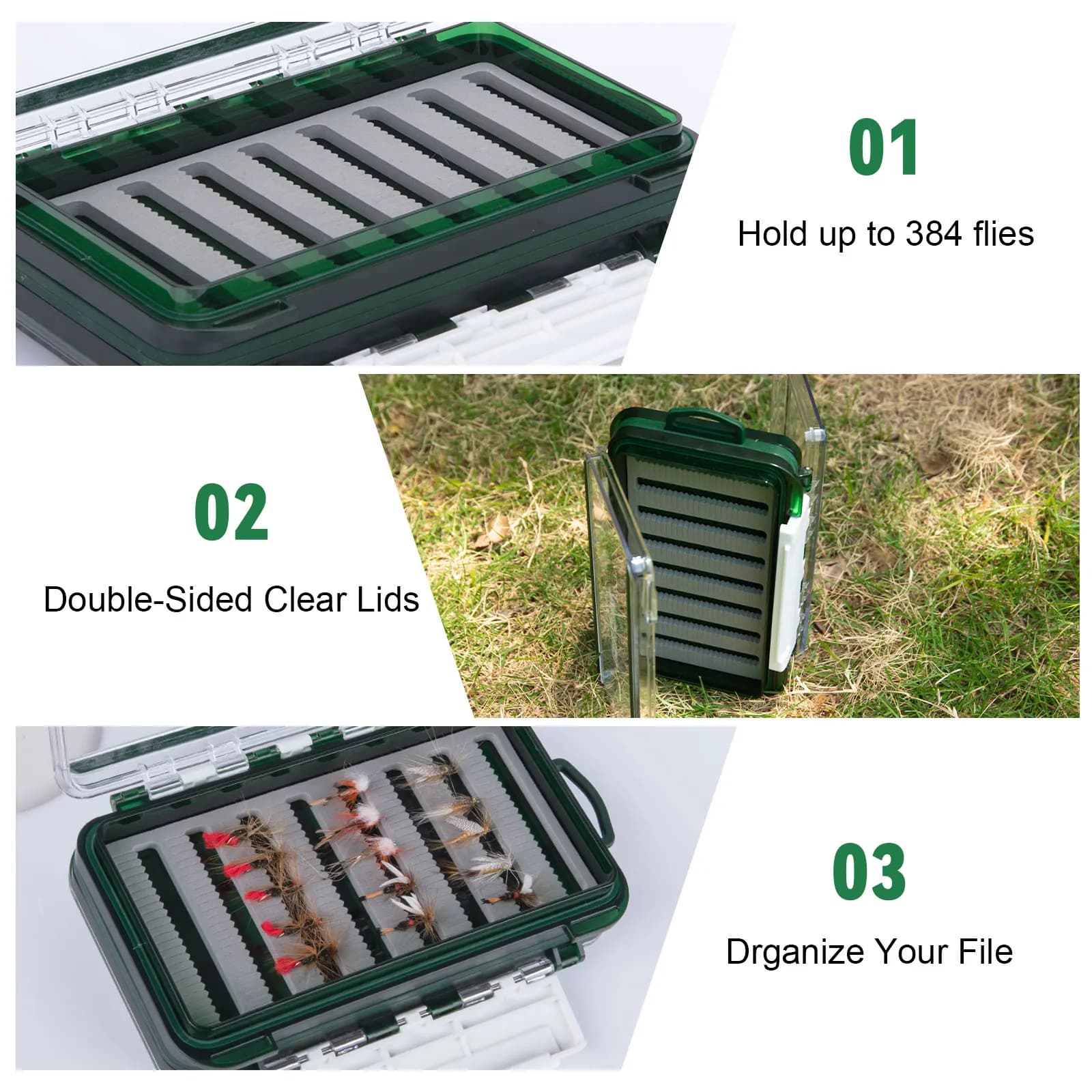 Goture Dual Sided Fly Fishing Tackle Box Waterproof Silicone Gasket Compartment Fly Lure Tackle Storage Portable Fishing Gear