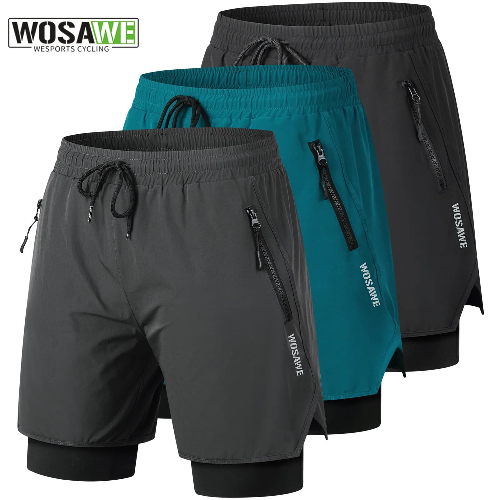 WOSAWE Mountain Bike Shorts, Cyclocross Sports Pants, Cycling Slips with Inner Belt, Fast Drying and Breathable