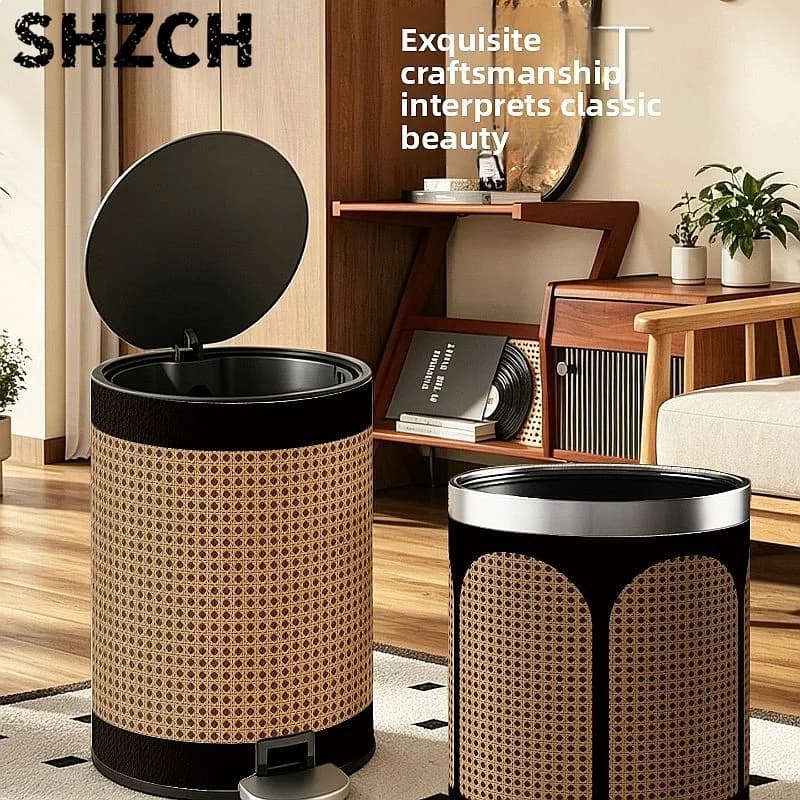 Faux Leather Waste Basket Odorless Large Capacity Trash Can for Bedroom Office Home Decor