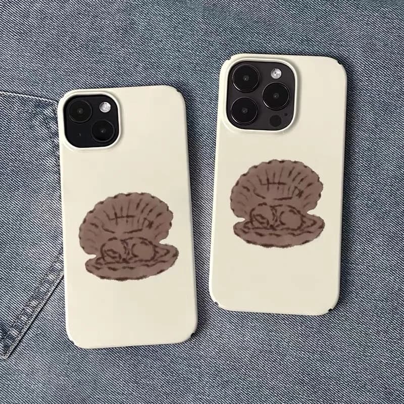 Ins Custodia coreana per ostriche di perle marroni per IPHONE 17 16 ProMax 15 14 Plus 13 12 MINI 11 PRO 16Plus XR XS MAX Cover per telefono in acrilico