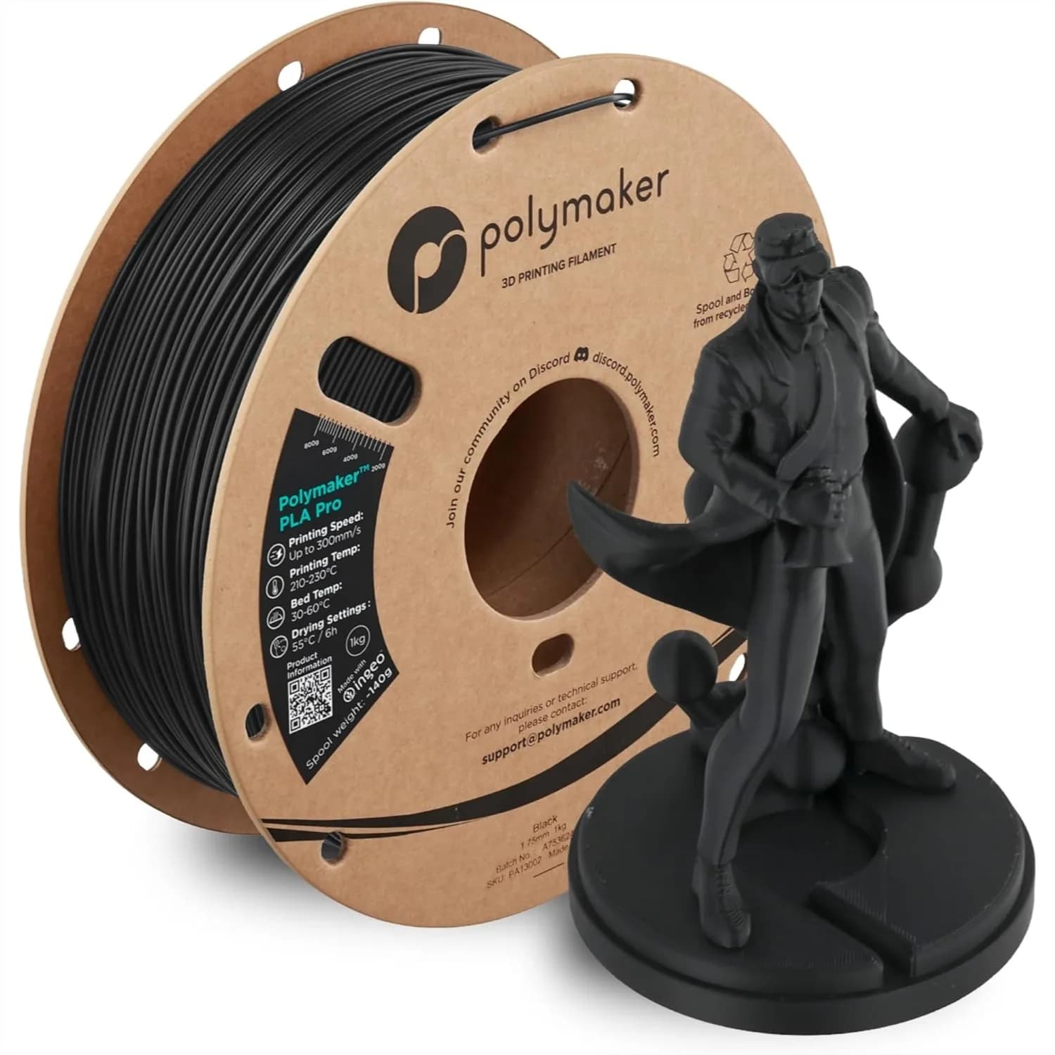 Filamento PLA Resistente per Stampa 3D Nero 1.75mm 1KG, Stampa Veloce ad Alto Impatto fino a 300mm/s, Facile da Stampare sulla Maggior Parte delle Stampanti FDM