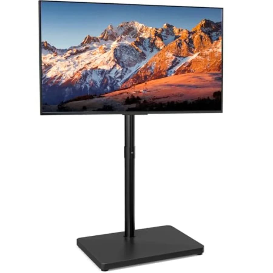 Floor TV stand for 13-55 inch TVs/monitors: swivel/tilt universal mount, height adjustable, sturdy wooden base, black finish, s