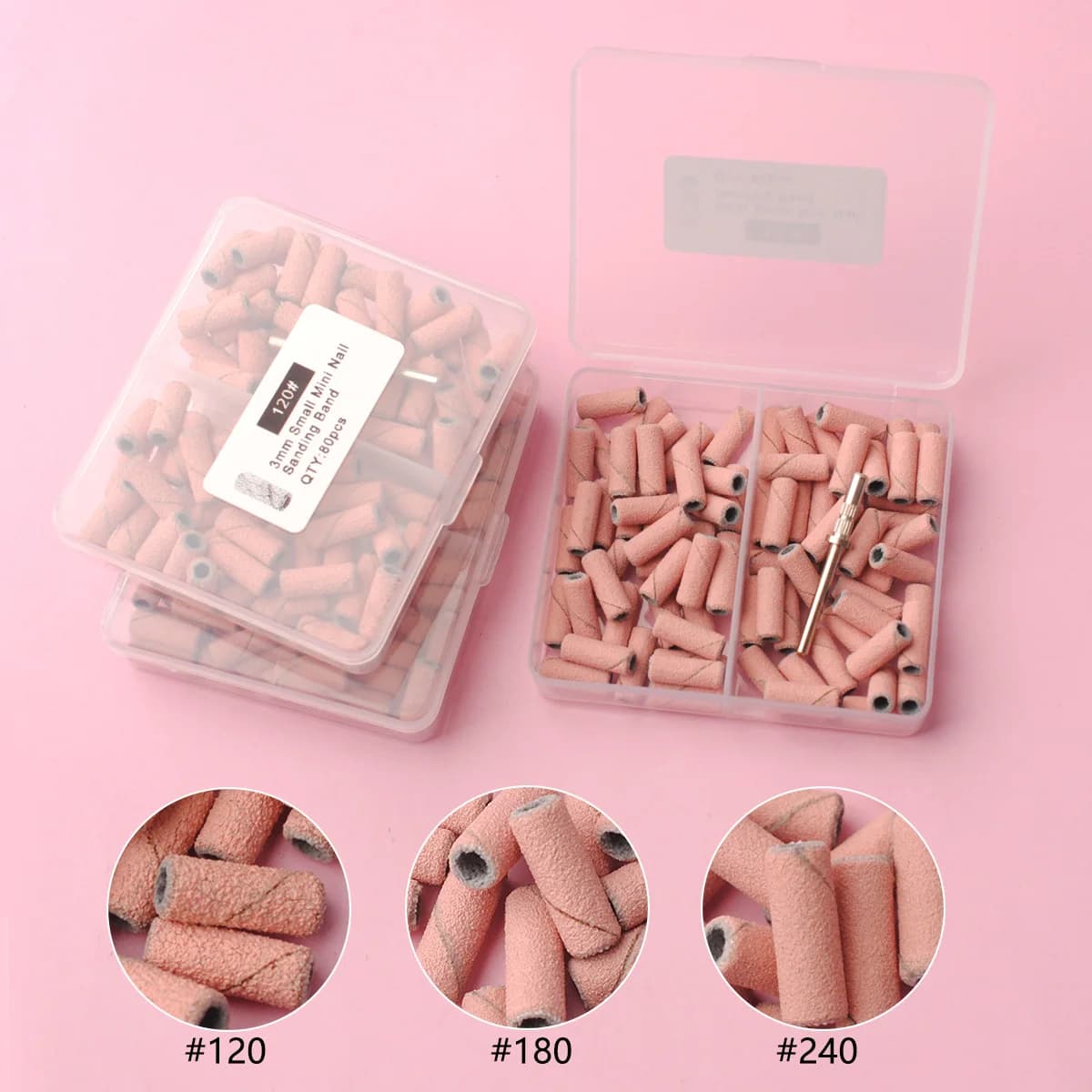 80 pcs/box Pink 3.1mm Mini Fasce Abrasive Kit Trapano Tips For Nails Spindle Set Accessories for Electrical Manicure Tool for Removing Dead Leather
