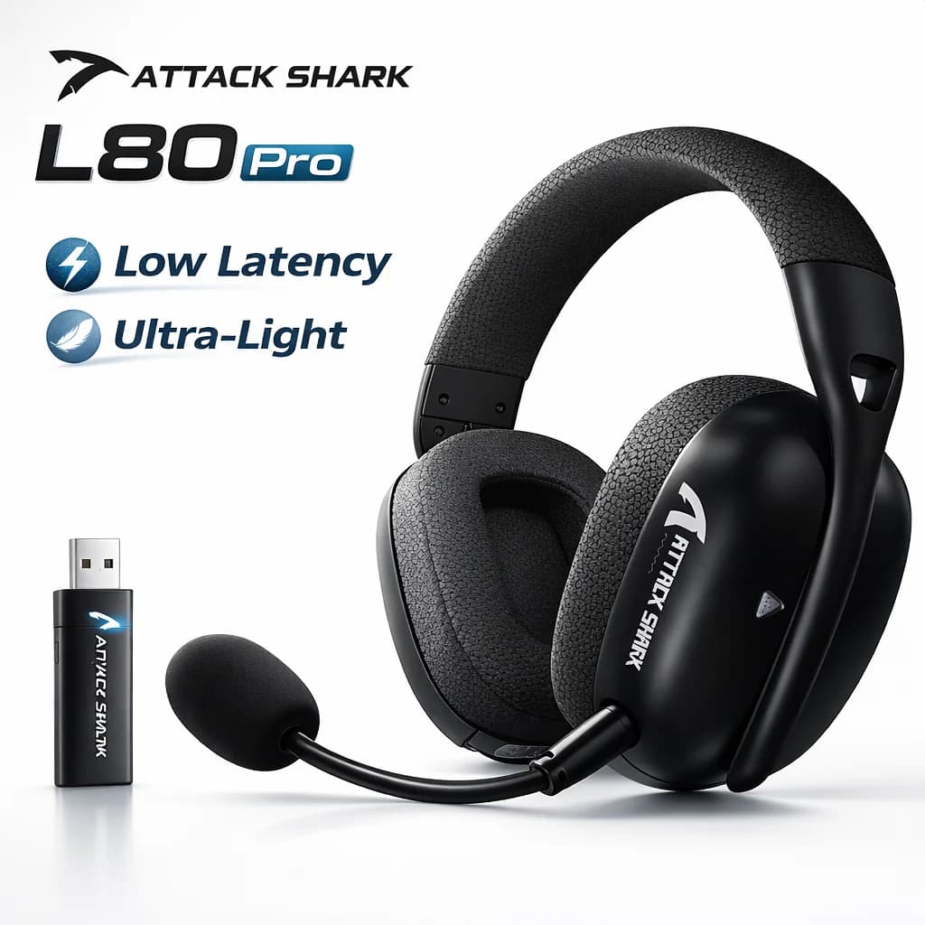 ATTACK SHARK L80PRO Wireless Gaming Headset Tri-Mode 2.4GHz Bluetooth Wired 40mm Driver 203g Ultra Light Low Latency Mic