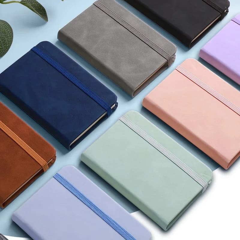 A7 PU Leather Pocket Notebook Mini Elastic Band Journal Chinese Style & Solid Color Tiny Notepad Portable Pocket Memo Diary