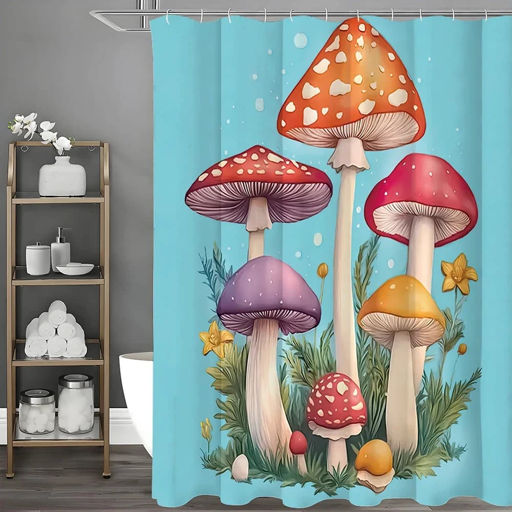 Tenda da doccia colorata a fungo, tenda da doccia decorativa per bagno, tenda da doccia impermeabile con ganci