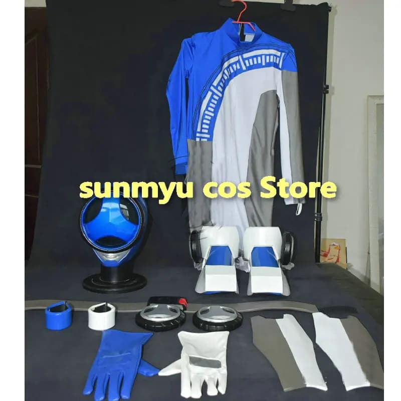 Bakuage Sentai Boonboomger Bun Blu Set completo Costume cosplay Puntelli Tuta Guanti Casco Cintura Legcovers Scarpe