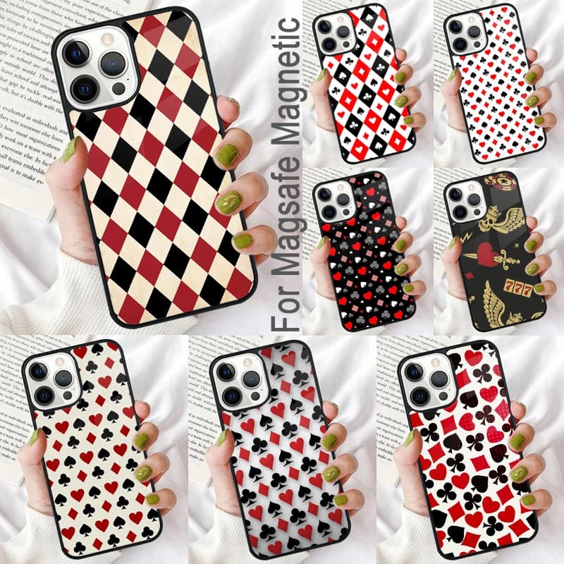 CASINO COLLEZIONE DA PLAYING CARD Custodia morbida per iPhone 17 Air 16e Pro max 15 Pro 13 14 Plus 11 12 MagSafe Coque magnetica