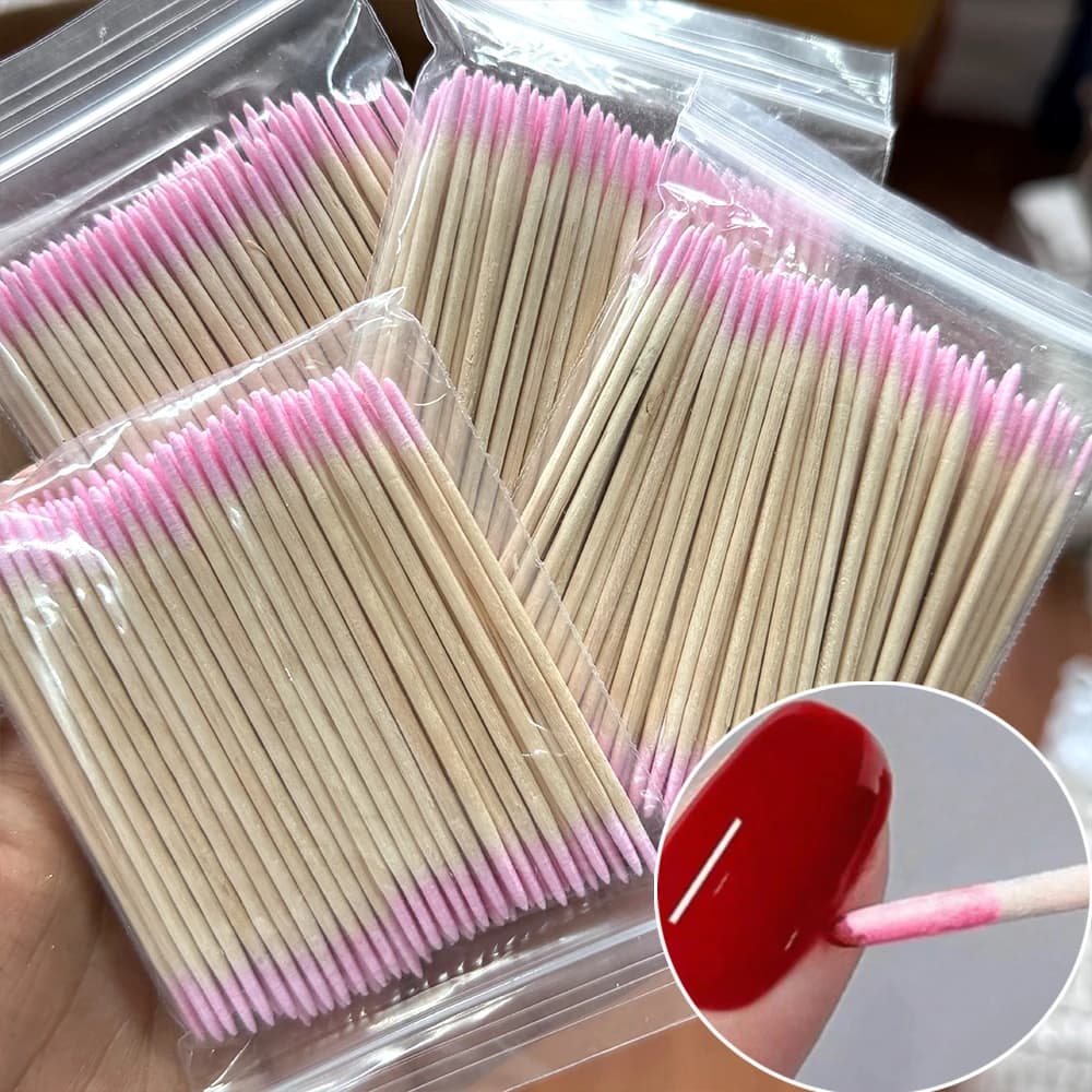 400 pcs Pink Double Head Nail Art Spins Remover 7 CM Orange Wood Sticks Cotton Tampon Tool Clean for Nail Stras Makeup