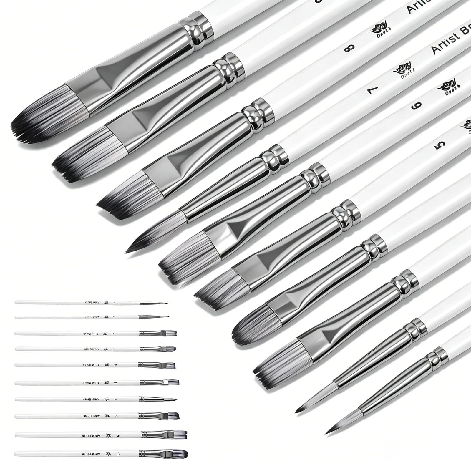 10 Pcs Multi Shape Paint Brush Set Nylon Bristles Artist Paint Brush Watercolor/Acrylic/Oil Gouache Brush Wood Handle Art Supply
