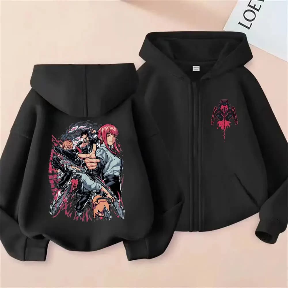 Anime Chainsaw Man Pochita Power Hayakawa Aki Makima Denji Felpa con cappuccio con cerniera grafica Uomo Donna Moda Cappotto con zip oversize