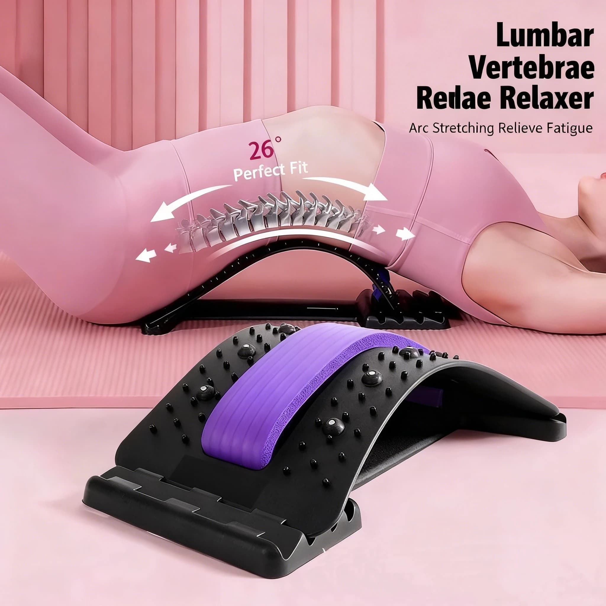 Lumbar Support Back Massager Vertebral Relaxer Lower Traction Stretcher for Spine Pain Relief Corrects Waist Relaxation