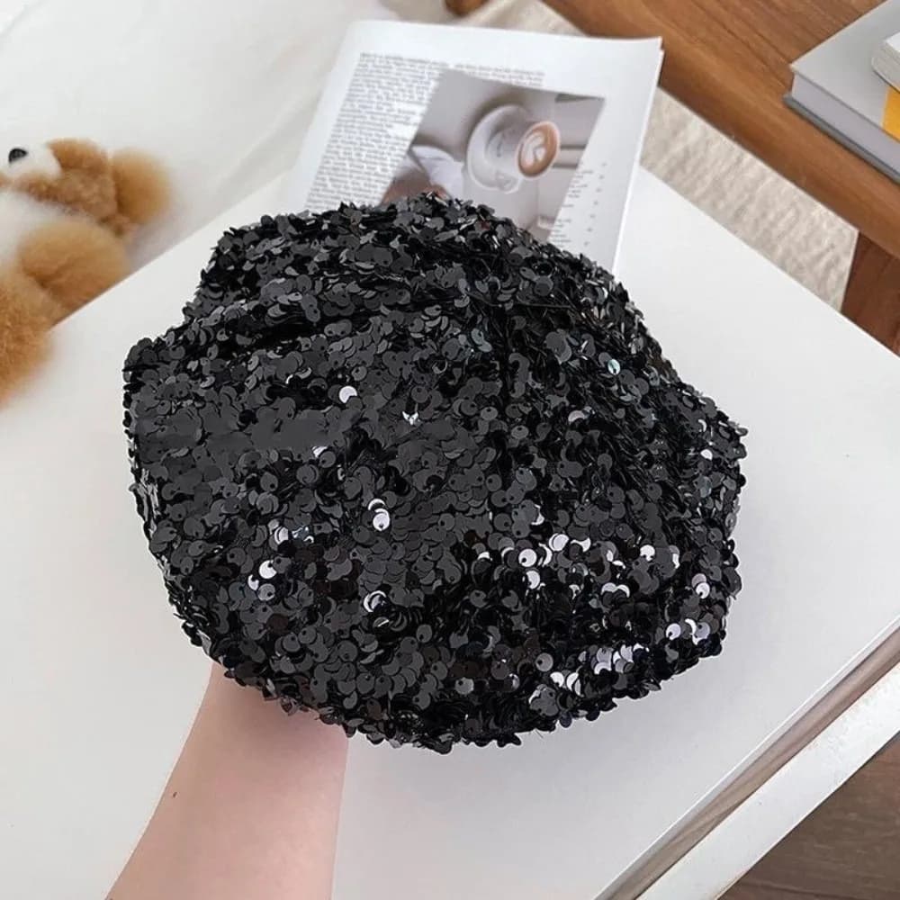 Fashion Retro Glitter Sequin Beret Sparkling Casual Style Fashion Painter Hat Chic Design Trendy Lady Octagonal Cap Streetwear