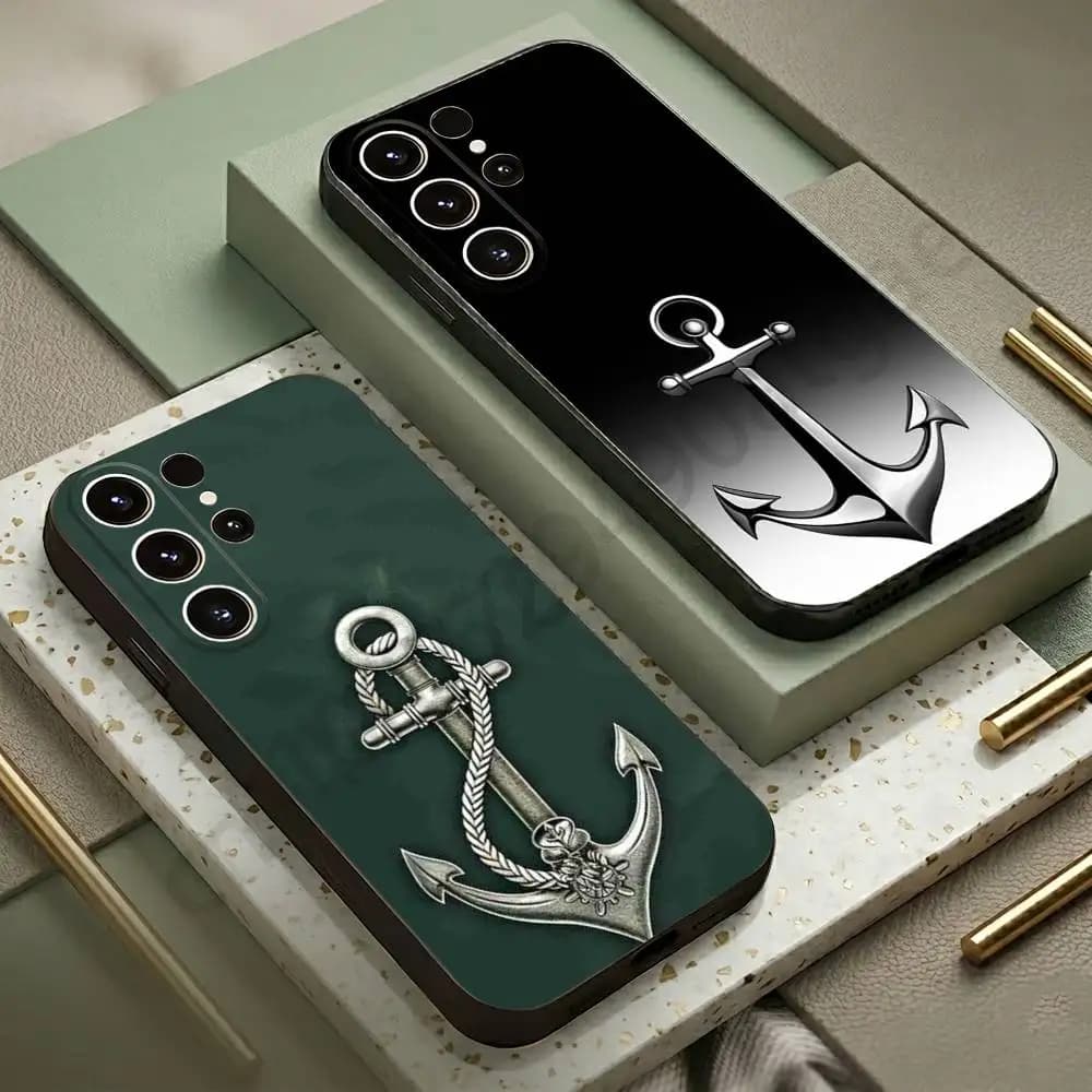 Cover per telefono con motivo ancora, barca e ruota di nave per Samsung S20,21,22,23,24,25,26 plus, ultra, in silicone