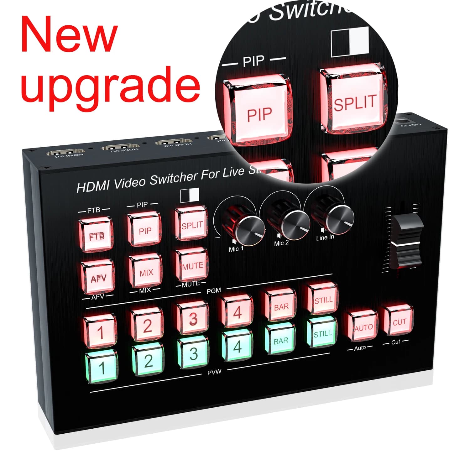 Switcher video HDMI 4K Mixer microfono Multi fotocamera Trasmissione in diretta Supporto per la produzione Registrazione della scheda di acquisizione video di tipo C