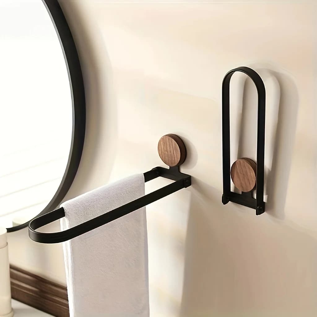 Portasciugamani da bagno in legno massello, barra pieghevole senza trapano per supporto a parete per doccia e lavandino, design durevole ed elegante, portasciugamani