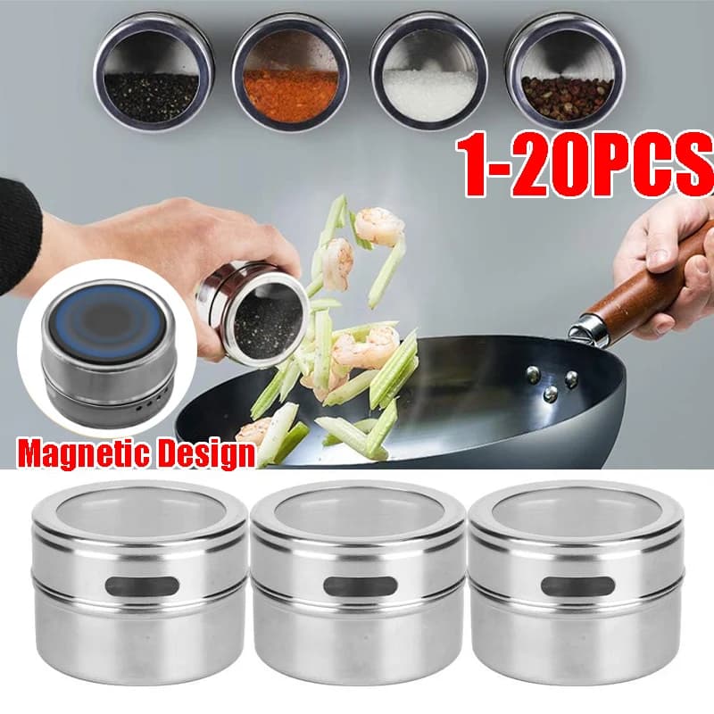 Set di Barattoli Magnetici per Spezie in Acciaio Inox, Contenitori per Pepe e Condimenti, Organizzazione per Cucina e Frigorifero