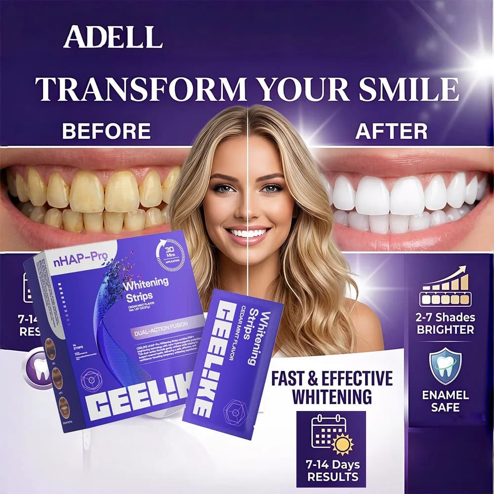 Strisce Sbiancanti per Denti Viola 14 Pezzi, Sicure per lo Smalto, 2-7 Toni Più Chiari, Efficacia 7-14 Giorni, Senza Sensibilità