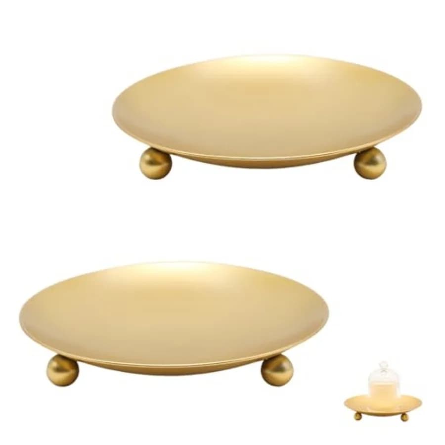 2Pcs Iron Plate Candle Holder Set - 4.33 Inch Decorative Pedestal Candle Stands for Home, Wedding, and Birthday Parties - Elega