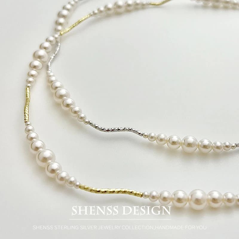 Imitation Pearl Short Necklace Bracelet Copper Plated 14k Gold