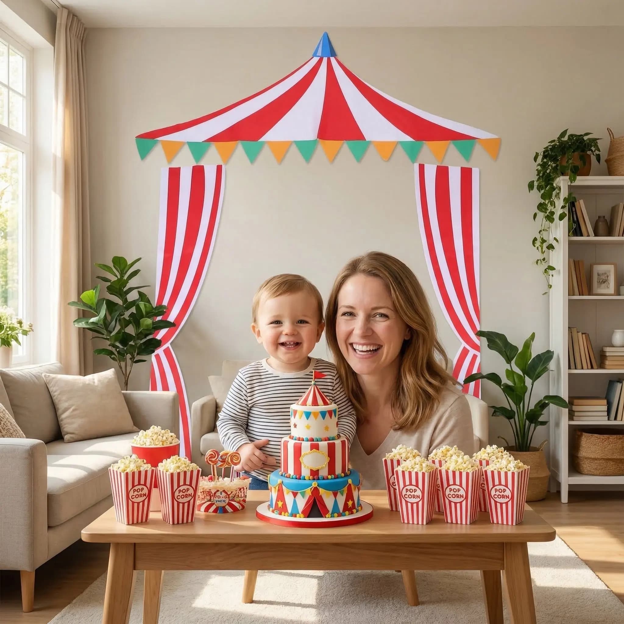 Carnival Decorations Flags Circus Theme Backdrop Red White Striped Curtain Photo Booth Decoration Props Birthday Party Festival
