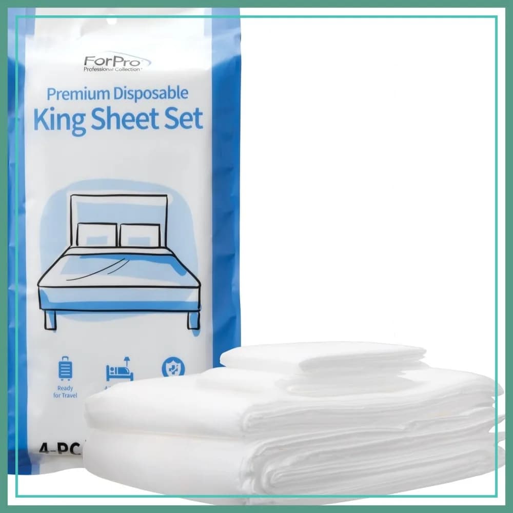 Set di Lenzuola Monouso King Size, Set da Viaggio 4 Pezzi, Include Lenzuolo, Copripiumino e 2 Federe, Bianco
