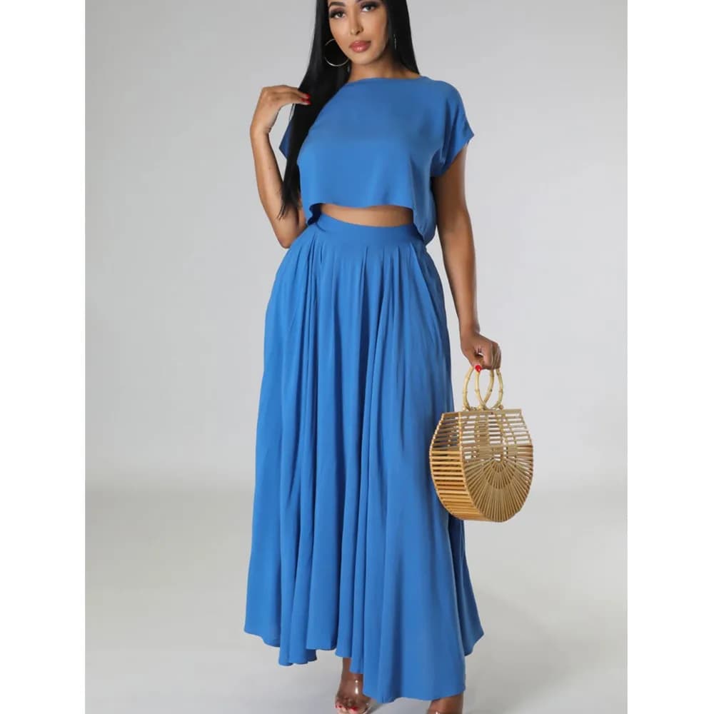 Women's Fashion Casual O Collet Top Short Sleeved Dress Two-piece Set Women's Spring Summer New T-shirt and Ultra Short skirt Women's Set