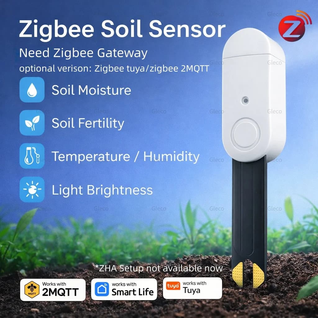 Sensore Zigbee di Temperatura, Umidità e Luminosità del Suolo, Tester di Fertilità Intelligente con Monitoraggio App per Casa e Giardino TUYA 2MQTT