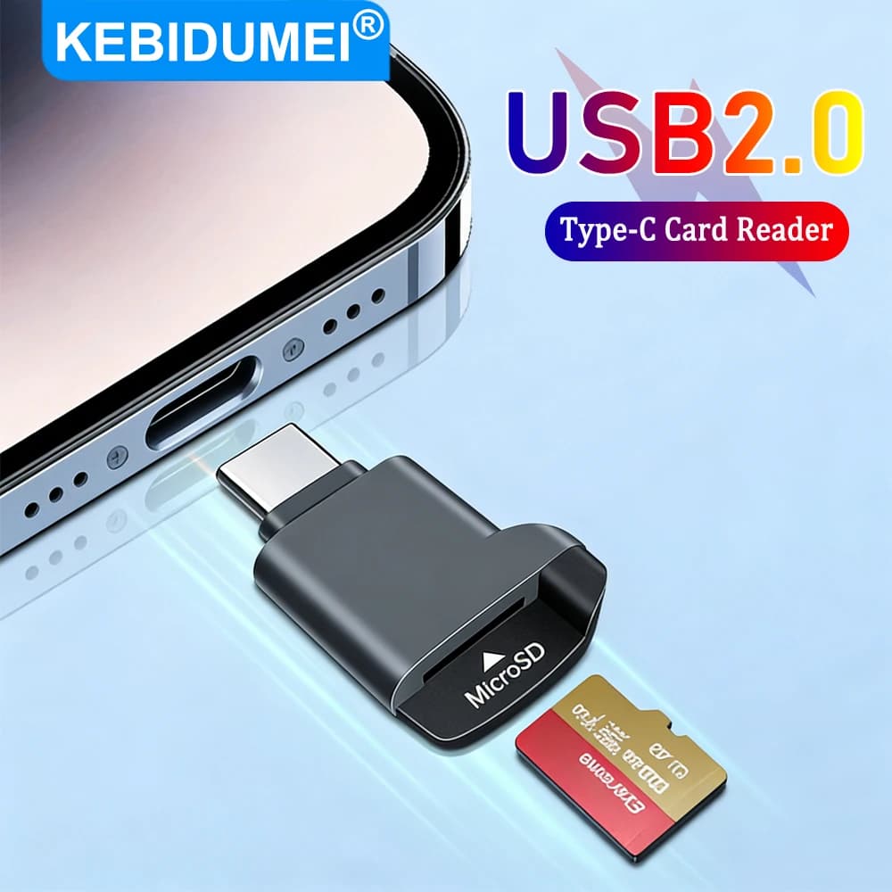 Lettore di schede USB2.0 KEBIDUMEI, lettore di schede mini TF, supporta capacità fino a 2TB, trasferimento ad alta velocità, adattatore di tipo C per telefono