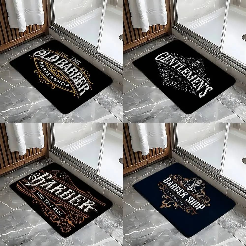Tappeto con logo per barberia, tappetino antiscivolo per bagno, tappetino per porta, tappetino decorativo per la casa, tappetino per porta d'ingresso, tappetino antigraffio per porta