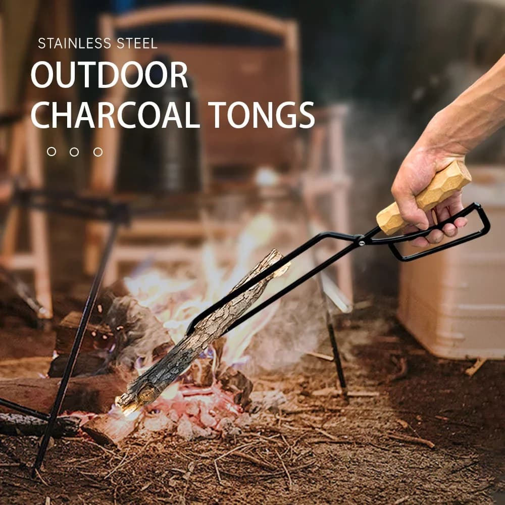 Spot Barbecue Metal Charcoal Clip Burning Tongs Barbecue Fire Tongs Non Hot Solid Wooden Handle Burner Outdoor Camping Equipment
