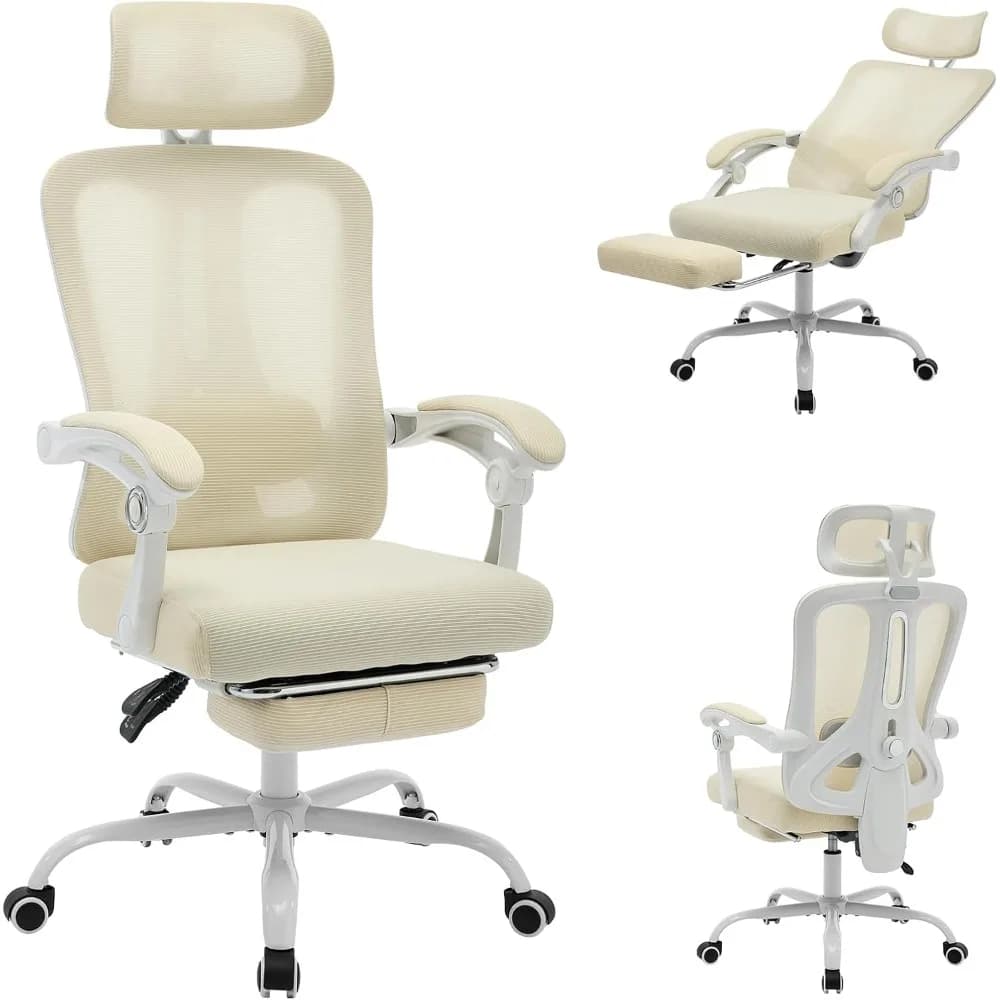 Sedia da ufficio ergonomica, sedia da lavoro girevole con supporto lombare regolabile, sedia da ufficio per casa con poggiapiedi, sedia da gioco con schienale alto in rete