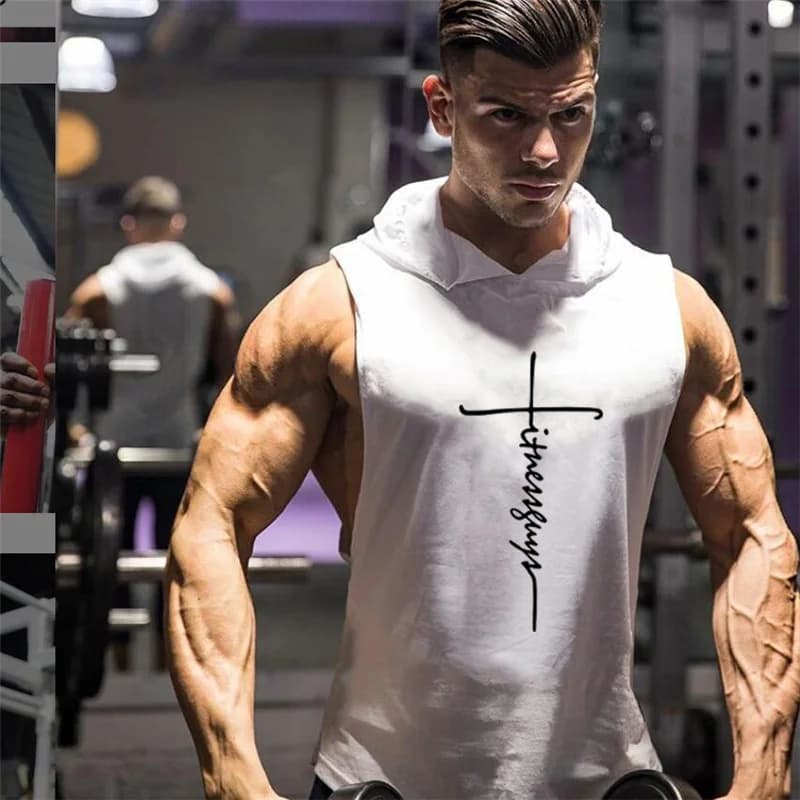 Palestra Fitness Gilet senza maniche larghi Street Hip Hop Basket Canotte con cappuccio Camicia traspirante in cotone Felpa con cappuccio da bodybuilding da uomo