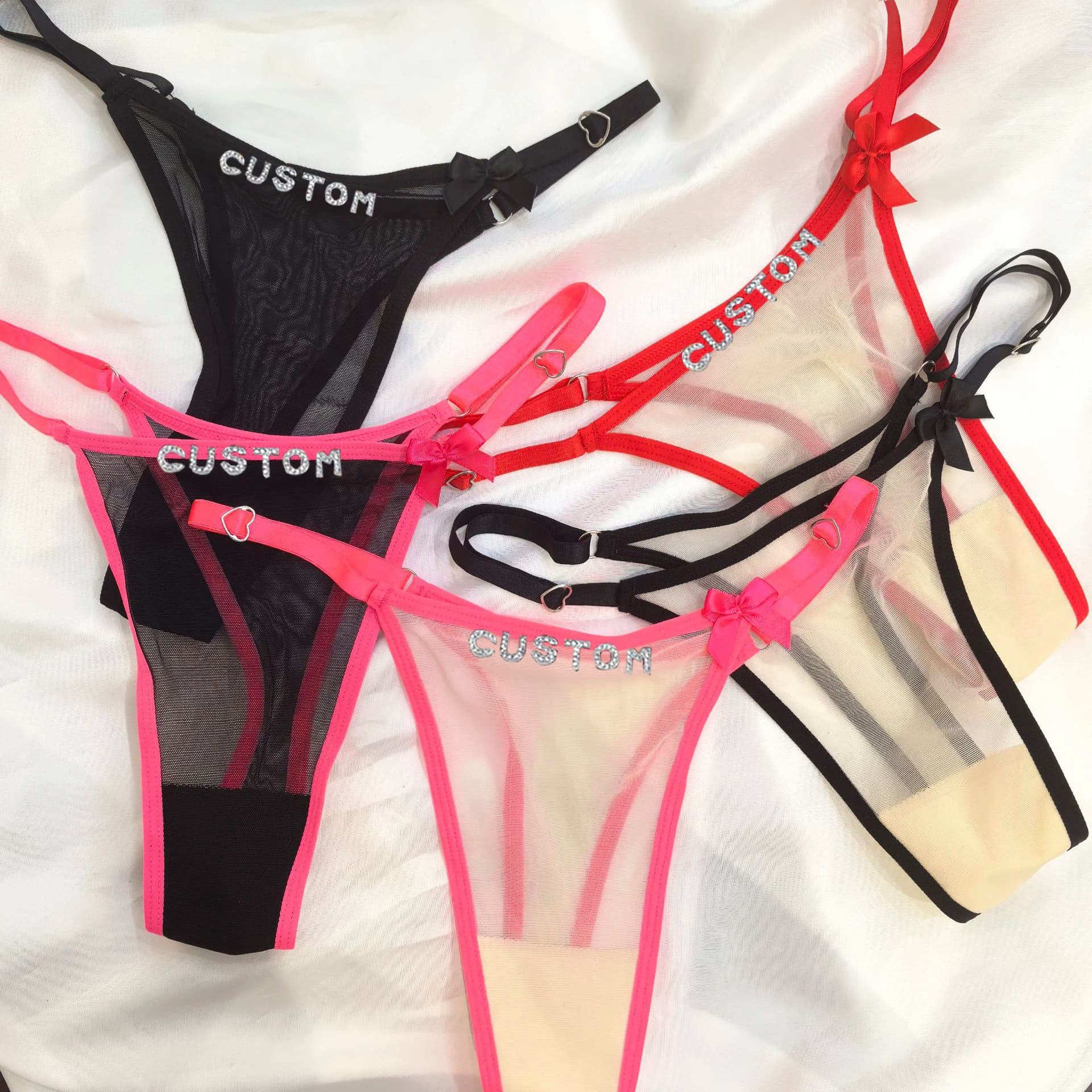 Mutandine sexy in tulle a 5 colori Perizoma personalizzato per donna Personalità Lettera di cristallo Nome Mutandine Biancheria intima regolabile traspirante Regalo