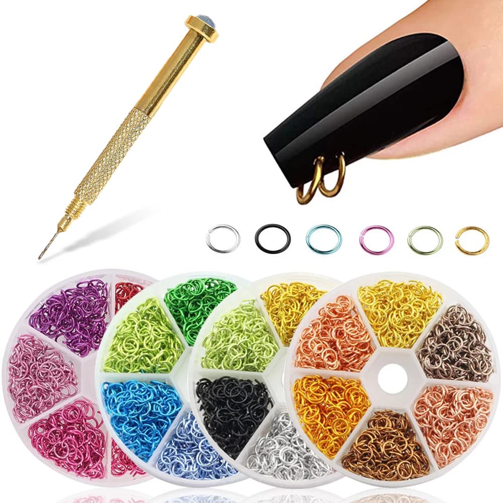 Pendant for nail piercings Pendant decoration of nail art Metal alloy design Nails with 1080pc perforated punk pendants Open ring Art nails Accessories