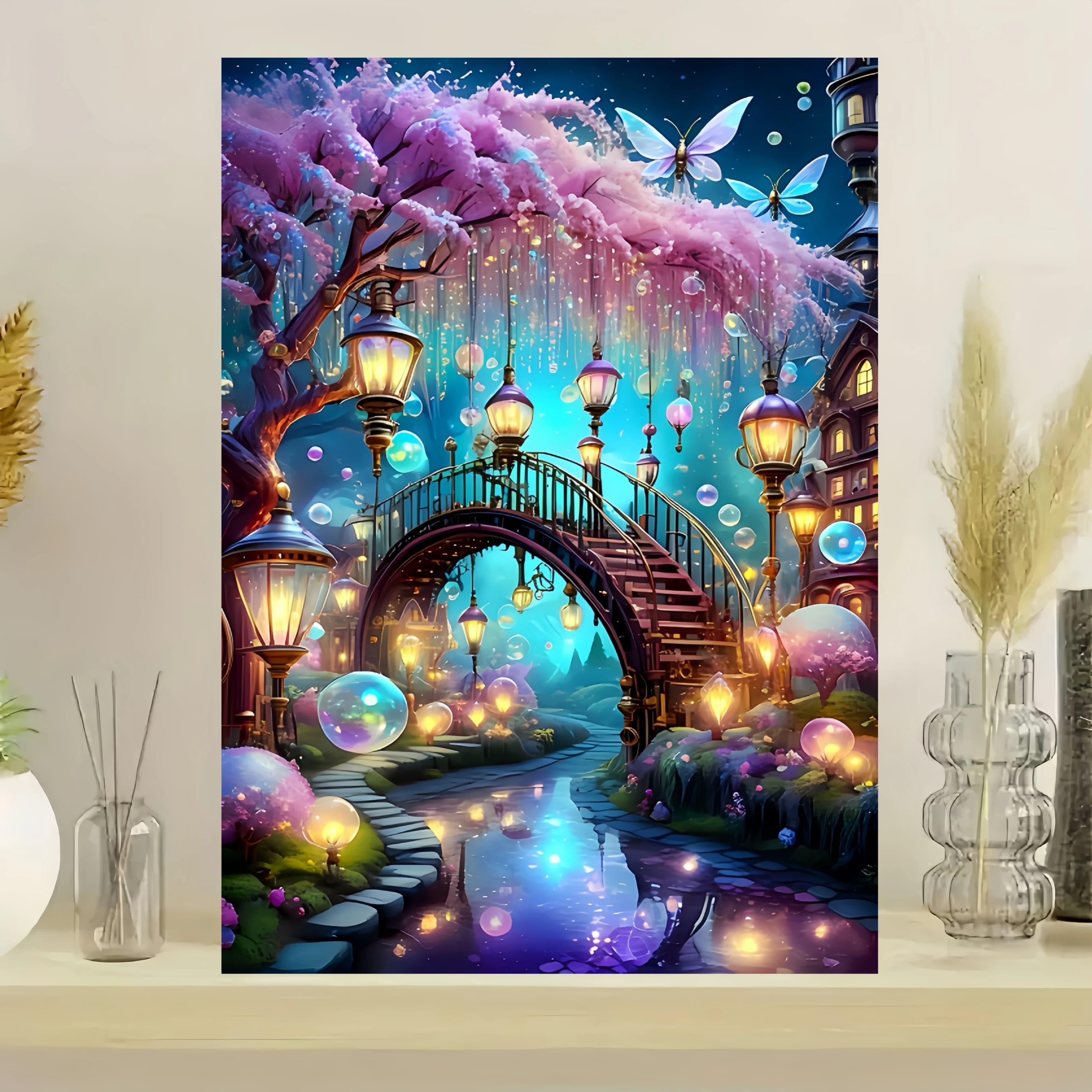 Puzzle magico del ponte notturno e del fiume da 1000 pezzi con lanterne luminose - Puzzle grande (50x70 cm), cartoncino bianco addensato