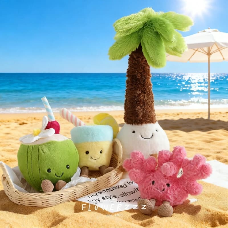Cartone animato corallo cocco limone morbido peluche divertente decorazione personalizzata camera da letto letto compagno drago frutta chitarra giocattolo ragazza regalo